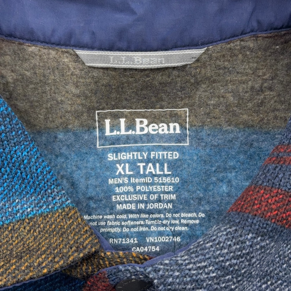 L.L.Bean Shirt Jacket Slightly Fitted XL Tall Striped Fleece Snap Blue Mens - Picture 5 of 9